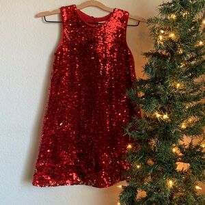 Girls Sequin Red Shift Dress